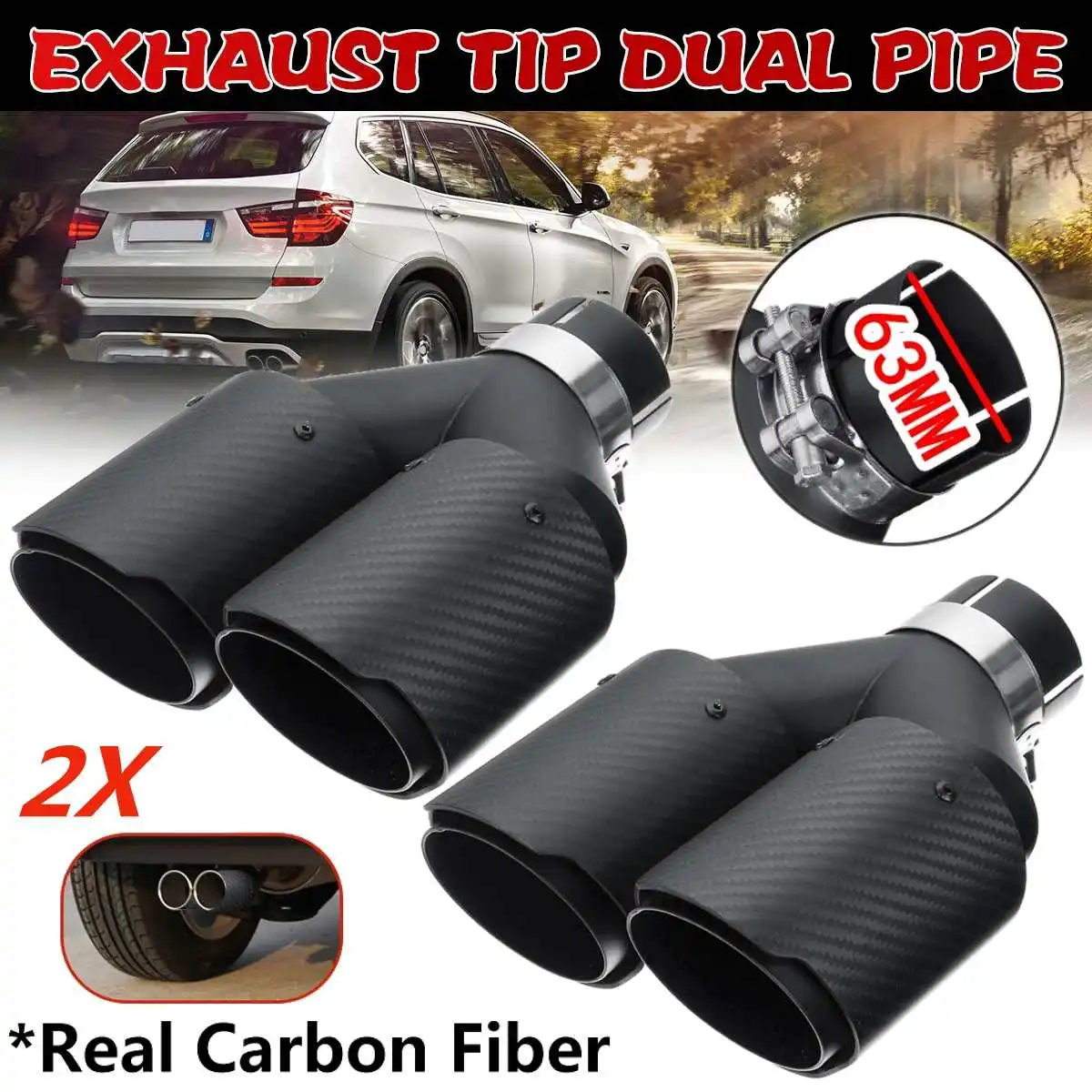 

Автомобильный двойной выхлопной глушитель из нержавеющей стали, универсальный хвостовой глушитель из углеродного волокна, 60-63 мм