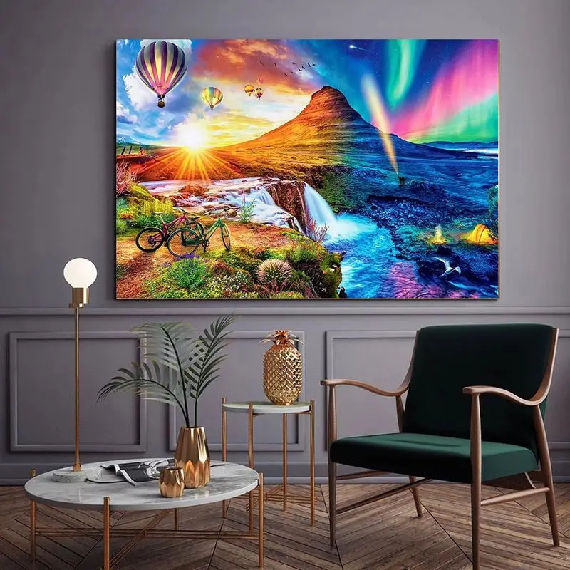 

CHENISTORY Oil Painting By Numbers Hot Air Balloon Mountain Scenery Kits Drawing On Canvas Art Gift Diy Aurora Picture Home Deco