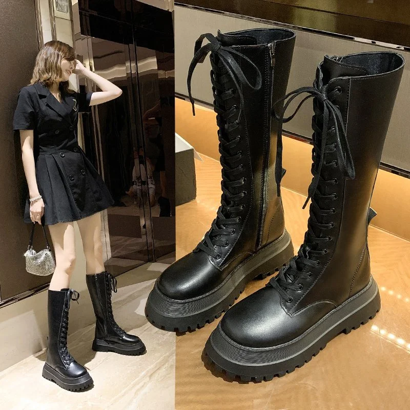 

Women Locomotive Winter Thick-soled Martin Female Knee High Long Knight Boots Platform Shoes Botas Feminina