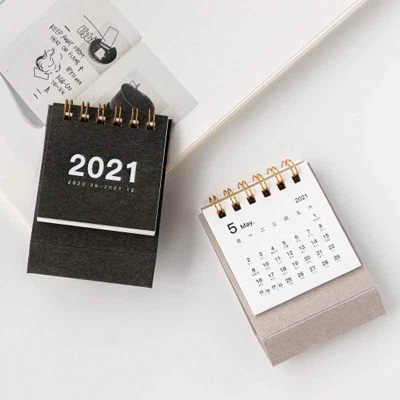 

2021 Simple Solid Color Mini Desktop Paper Simple Calendar Dual Daily Scheduler Table Planner Yearly Agenda Organizer