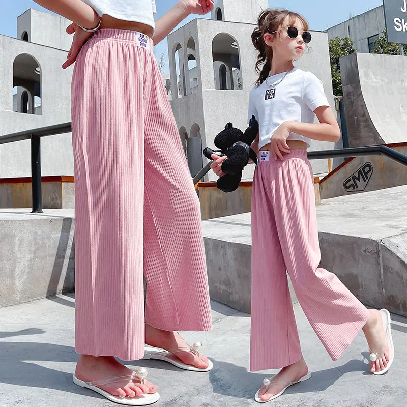 

Children's Pants 2021 Fashion New Teenage Girls Casual Wide Leg Pants Lace Ice Silk Chiffon Baby Anti-Mosquito Summer Cool Pants