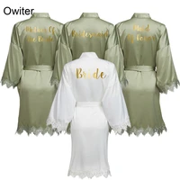 owiter green women matt satin robe with lace trim robe kimono bridal wedding robe bride bridesmaid robes bathrobe sleepwear