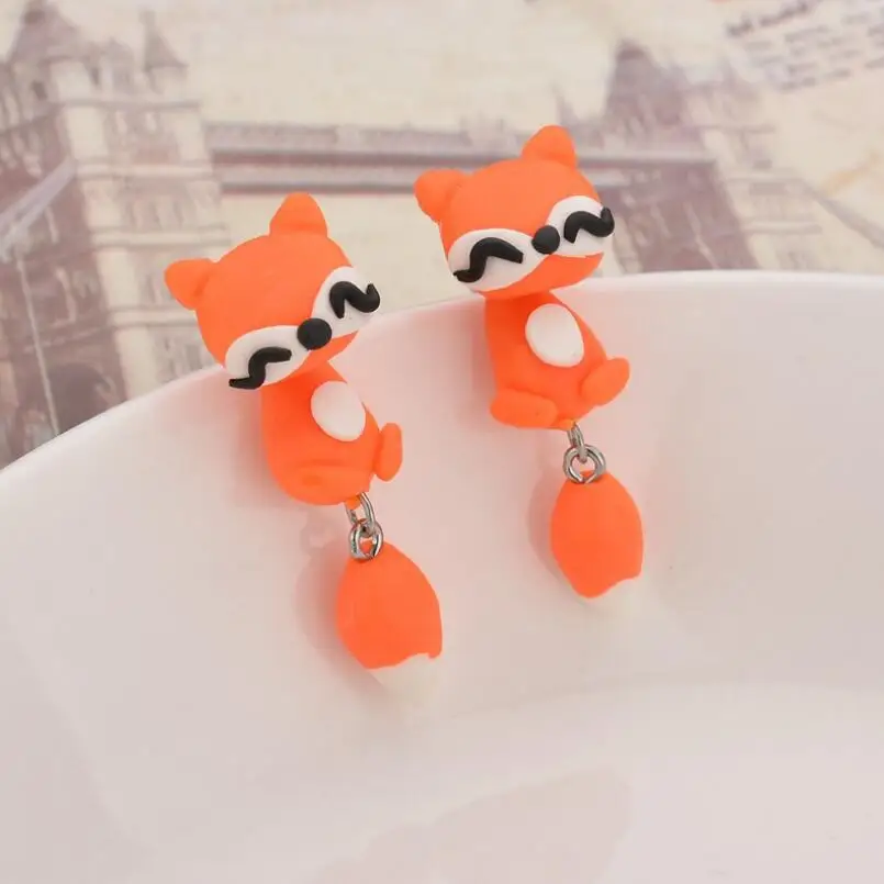 Серьги-гвоздики с 3D рисунком кота собаки кролика льва цветка лисы пингвина