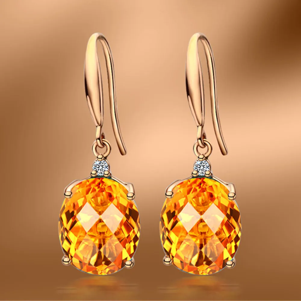 

Citrine gemstones zircon diamonds dangle drop earrings for women18k gold color pendientes crystal jewelry fashion bijoux gift