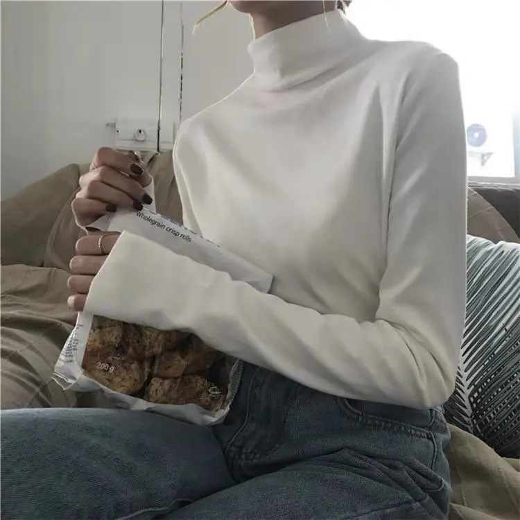 Женский свитер с высоким воротом белый длинным рукавом пуловер осень 2019 | Женская