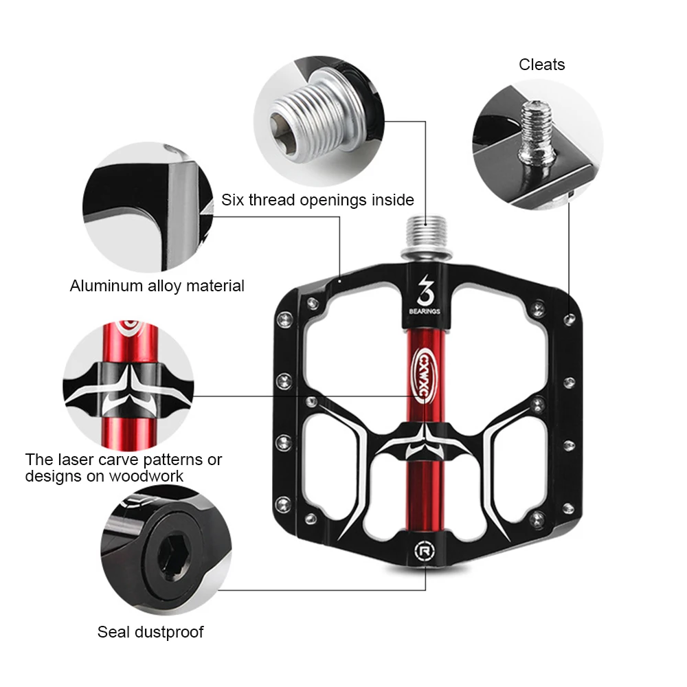 

CXV15 2pcs Bicycle Pedals Wide Flat Mountain Road Cycling Bike Pedal 3 Sealed Bearings 9/16in Aluminum with Antiskid Cleats