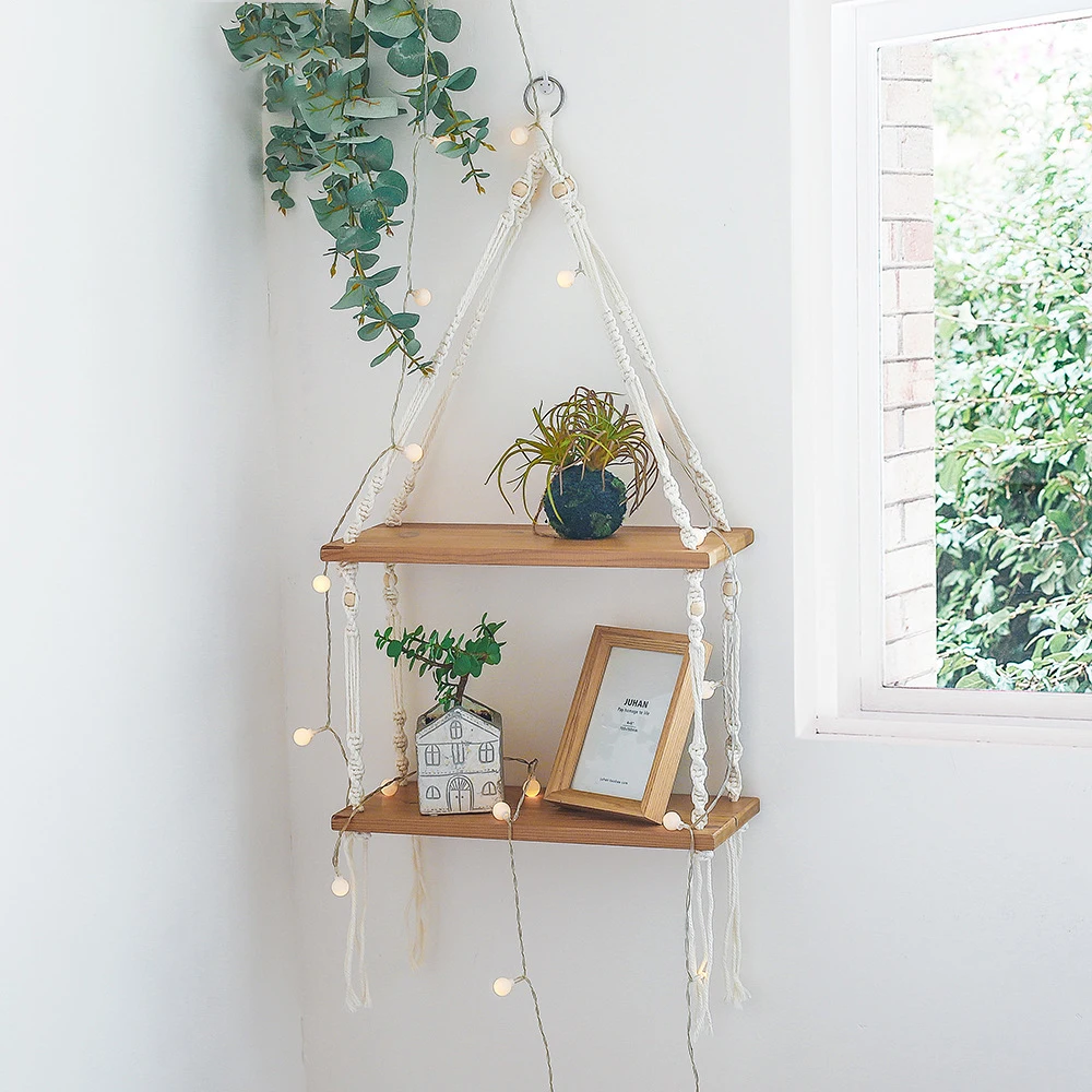 Макраме настенные плавающие полки Подвеска для цветов с кисточками настенная