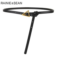 rainie sean genuine leather belts for women high quality first layer cowskin thin waist belt triangle buckle ladies dress belt