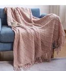 Вязаное покрывало для дивана в клетку, многофункциональное мягкое покрывало с кисточками в скандинавском стиле, для путешествий, ТВ