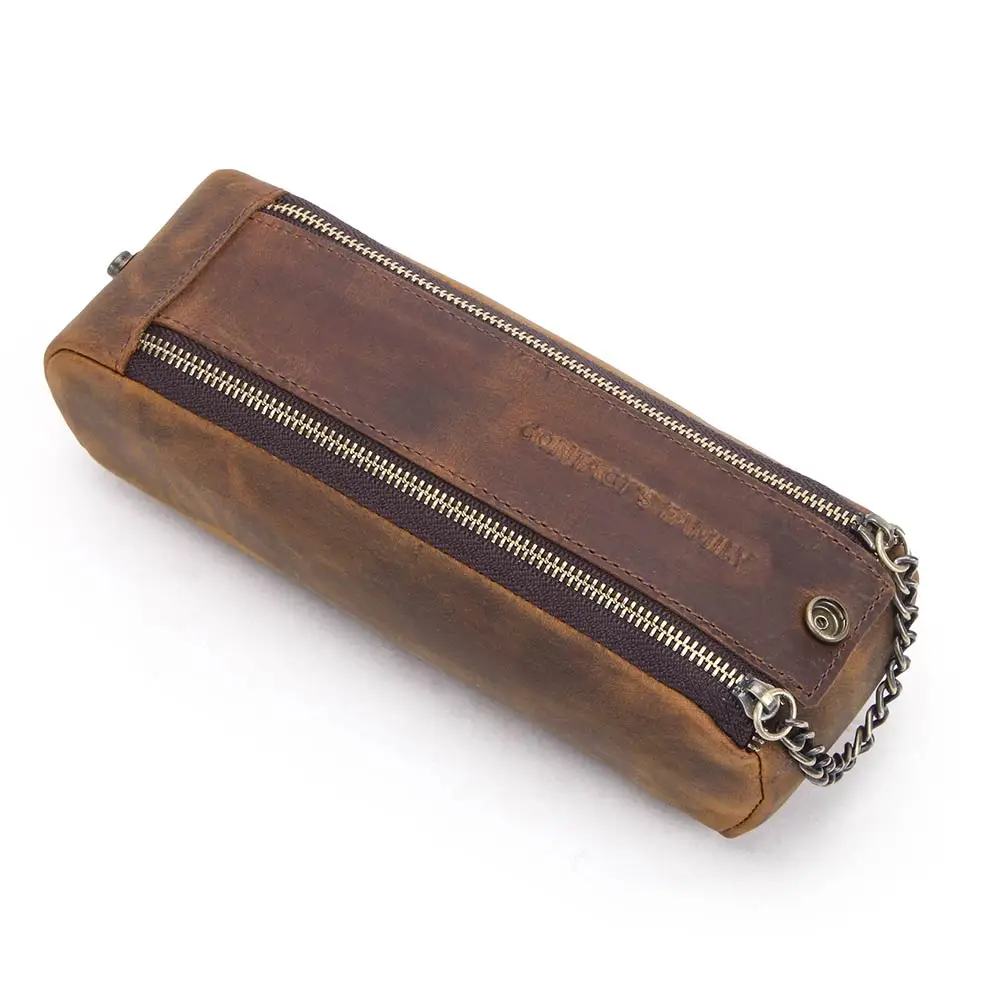 

Чехол из натуральной кожи для ручек и карандашей с двойной молнией