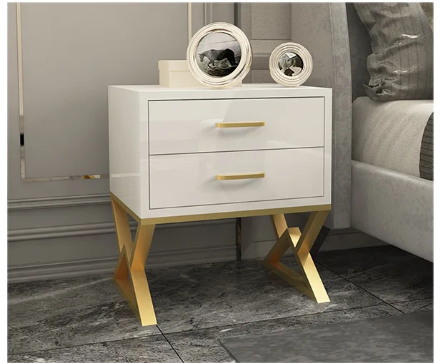 White Modern Iron Casting Golden Nightstand Coffee End Bedside Table Home Furniture Nightstand Cabinet Cupboard Bed Room