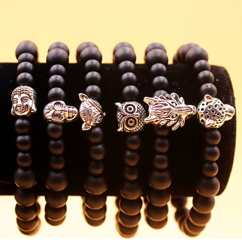 Lucky Leopard Дракон Сова Лев череп 8 мм натуральный матовый черный ониксовый Будда