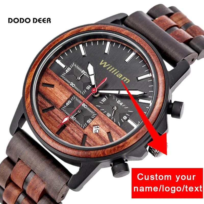

DODO DEER Customize Engrave Logo Wood Watches for Mens Private Custom Timer Luxury Chronograph Wristwatch Male Auto Date OEM