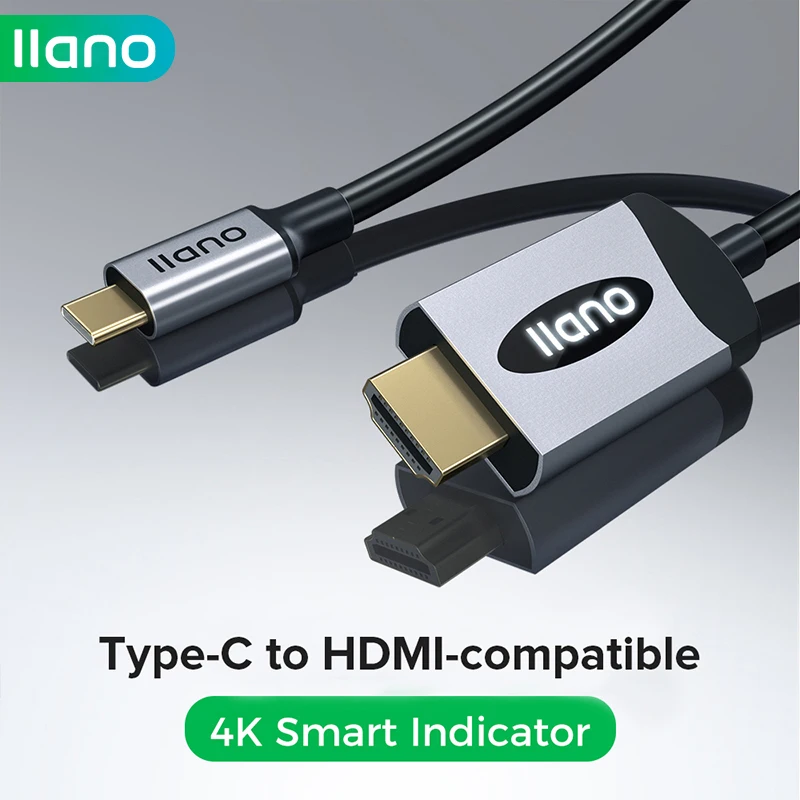 USB C/Type C к HDMI-совместимый кабель-адаптер LLANO с индикатором HD 4K для