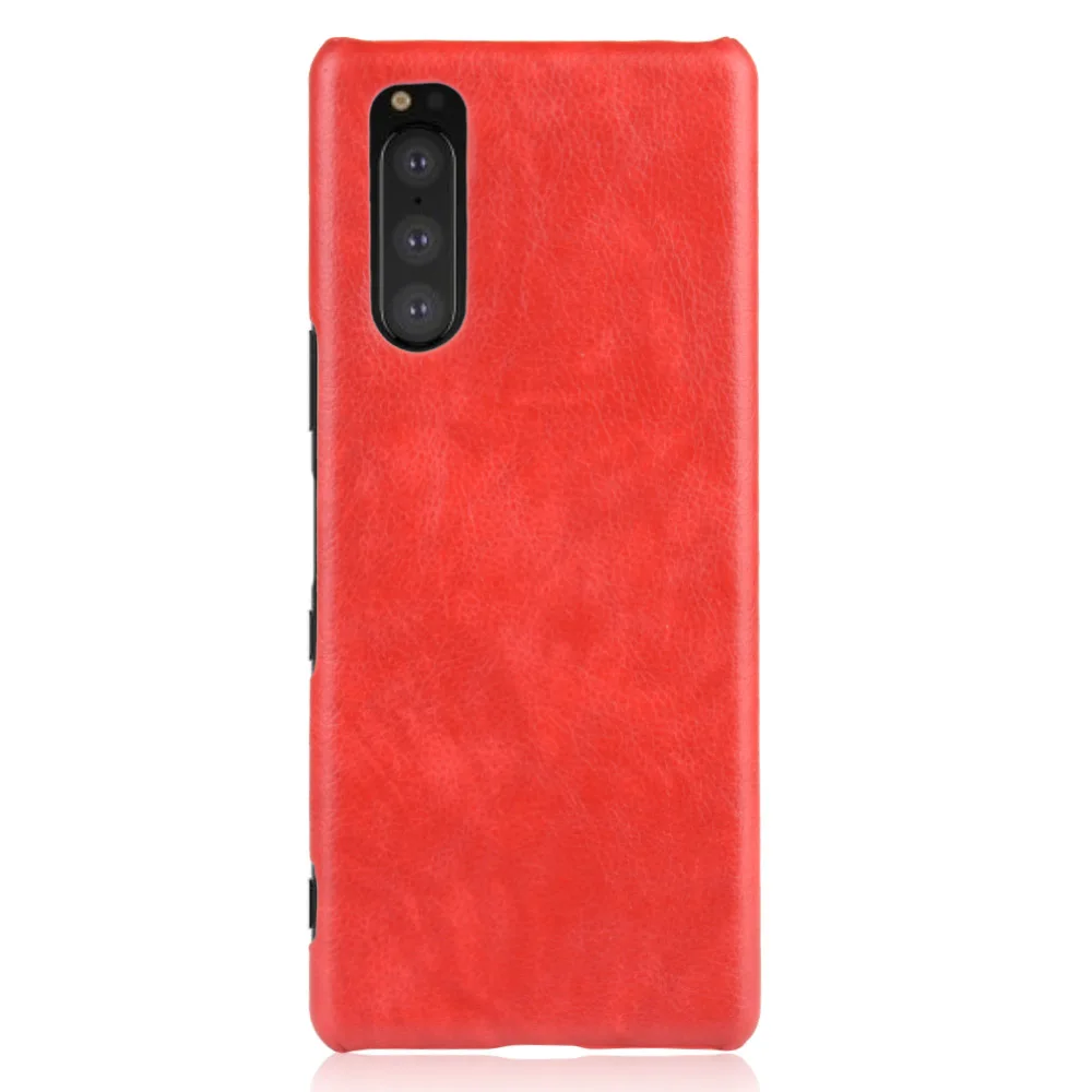 Чехол для Sony Xperia 5 J8210 J8270 J9210 Жесткий из искусственной кожи с рисунком личи Xperia5