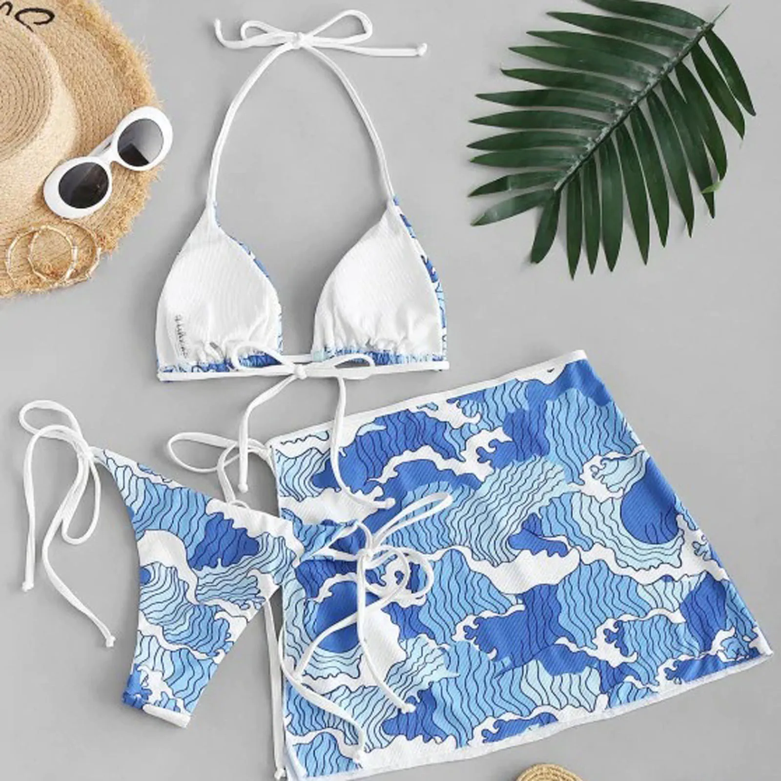 Купальные костюмы женский сексуальный Модный комплект бикини с морским принтом