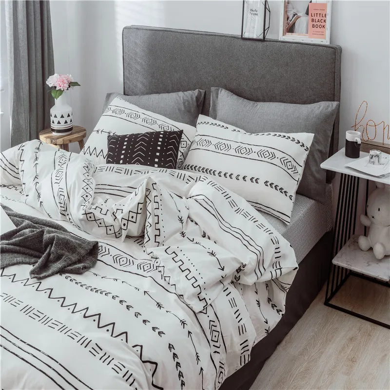 

100% Cotton Home Textile Black Stripe Duvet Cover Pillowcase Bed Sheet Simple Boy Bedding Sets 2/3Pcs Single Double Bedlinen