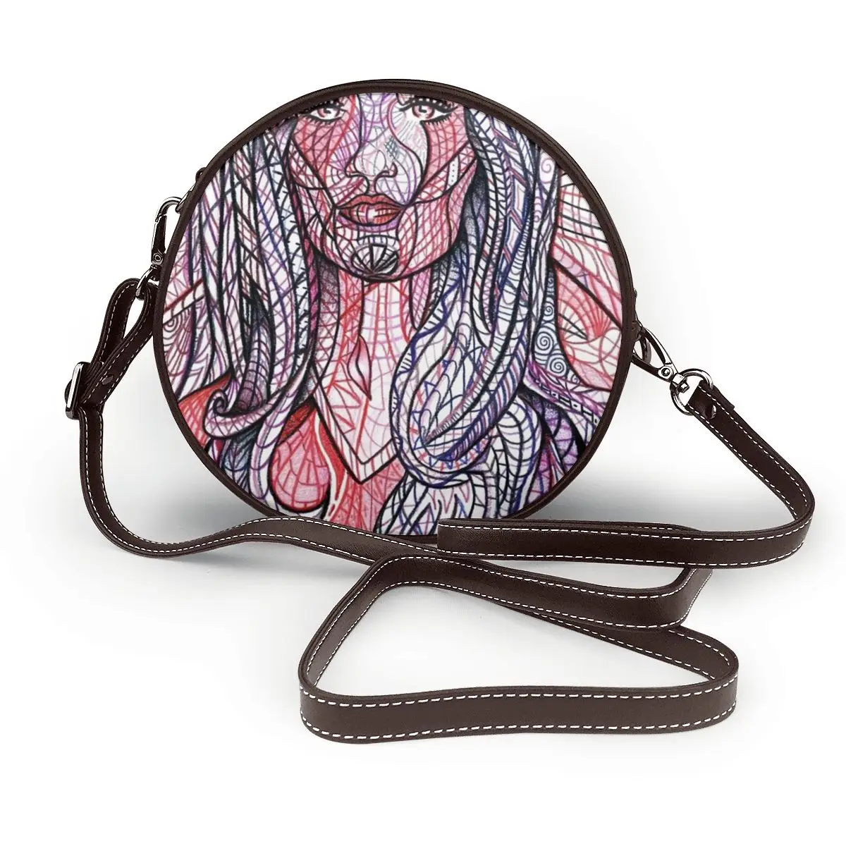 

Sad Face Shoulder Bag Funny Leather Business Round Bag Student Fashion Purse