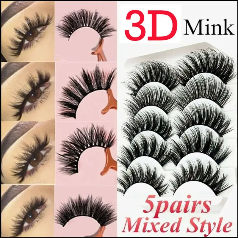5 пар 3D натуральные накладные ресницы длинные густые смешанные для макияжа