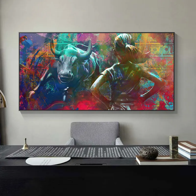 

Abstract Brave Girl Bullfighting Money Canvas Painting Bullfight Wall Art For Living Room Home Decoration Cuadros