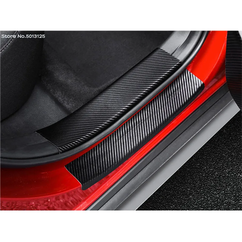 For Mazda CX-30 CX30 2020 2021 Car Door Sill Carbon Fiber PU Leather Sticker Scuff Plate Guards Welcome Pedal Car Accessories