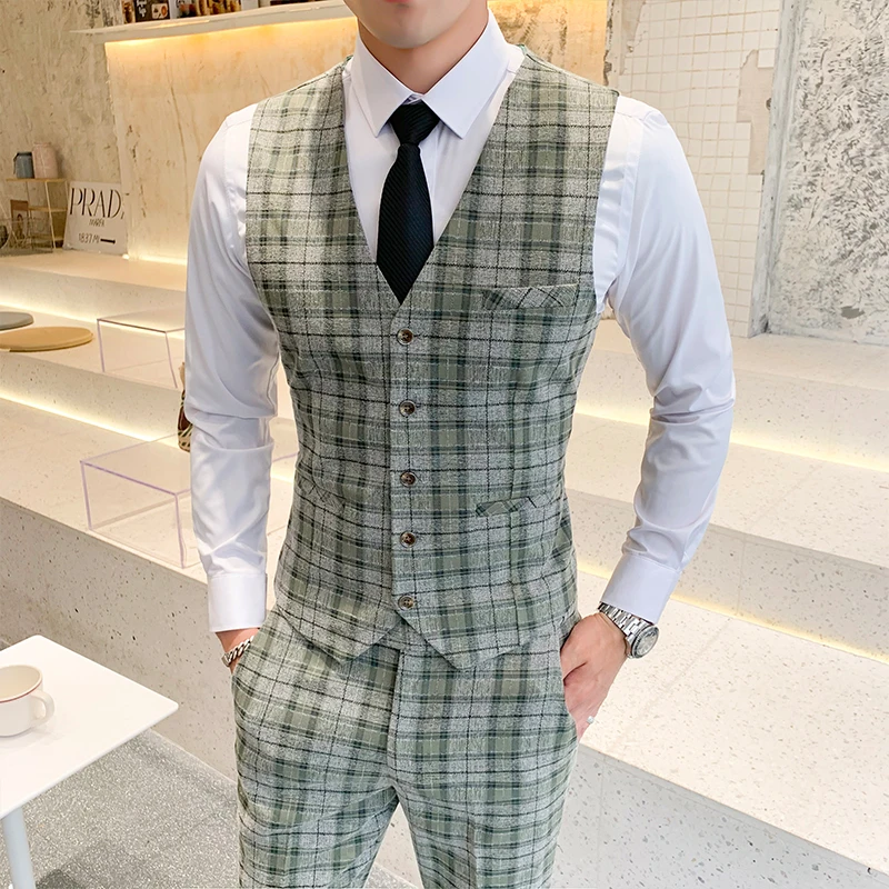 Green Vest and pant Костюм Homme Vestito Uomo Elegante костюм Homme Mariage клетчатые итальянские костюмы мужские курчавые куртки мужские свадебные костюмы Ternos - Цвет: Green Vest and pant