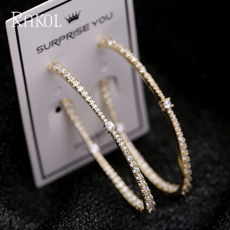 Большие круглые серьги RAKOL с блестящим кубическим цирконием новые модные женские