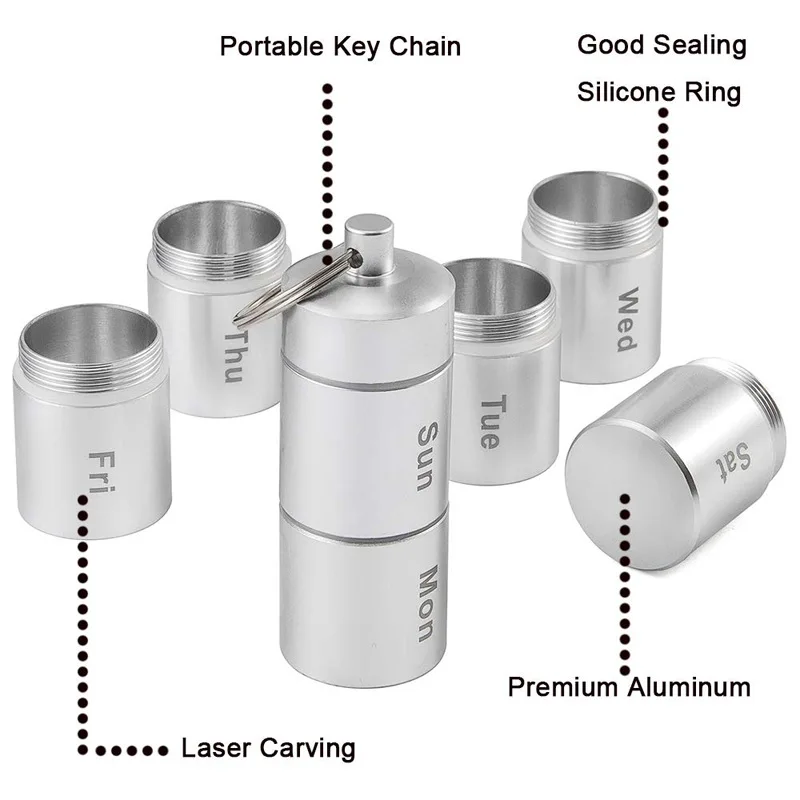 

Portable sealed waterproof 7-day split aluminum alloy metal medicine box