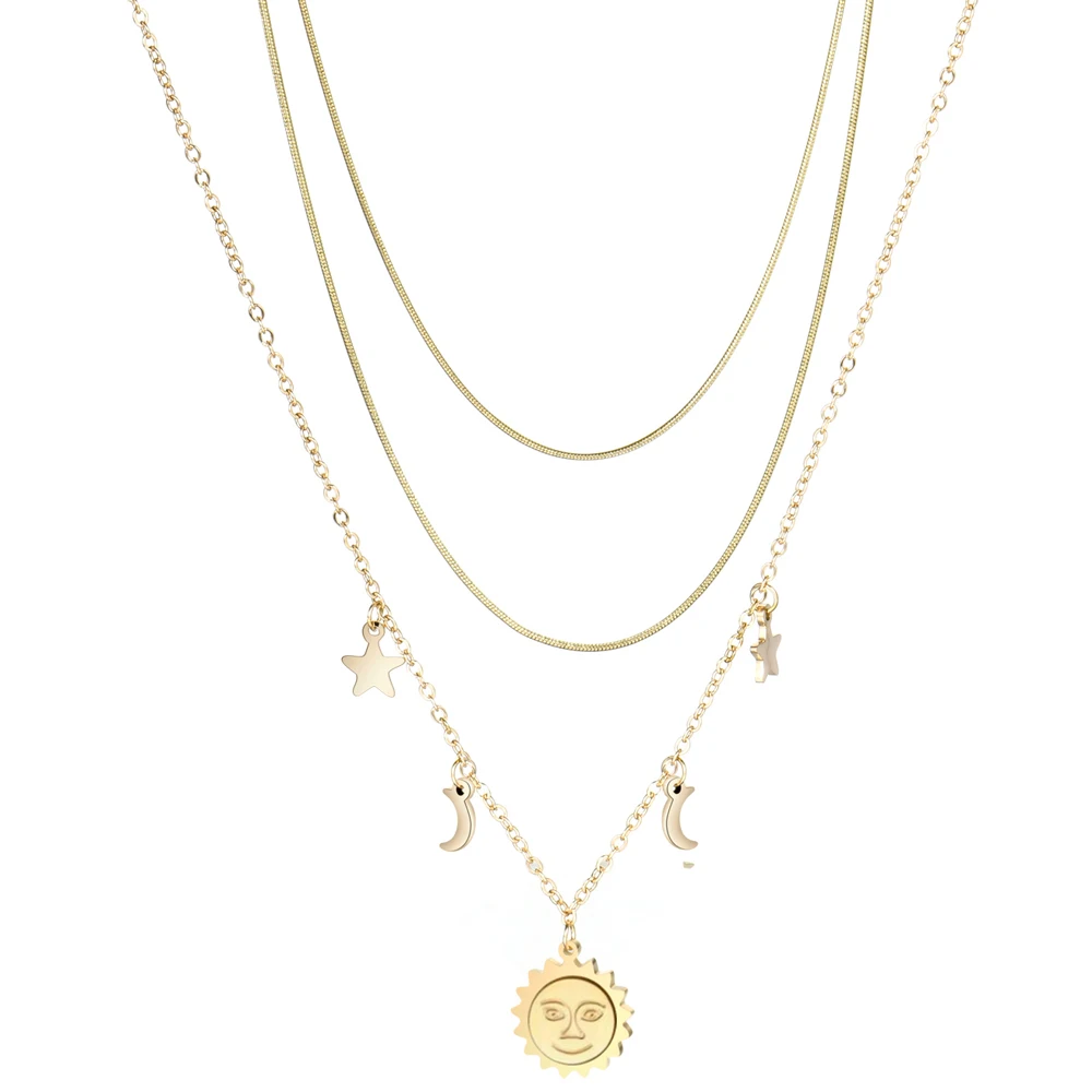 

Fashion Three Layer Charms Necklaces For Women Stainless Steel Gold Color Bohemian Jewelry Necklace Jewelry Wholesale