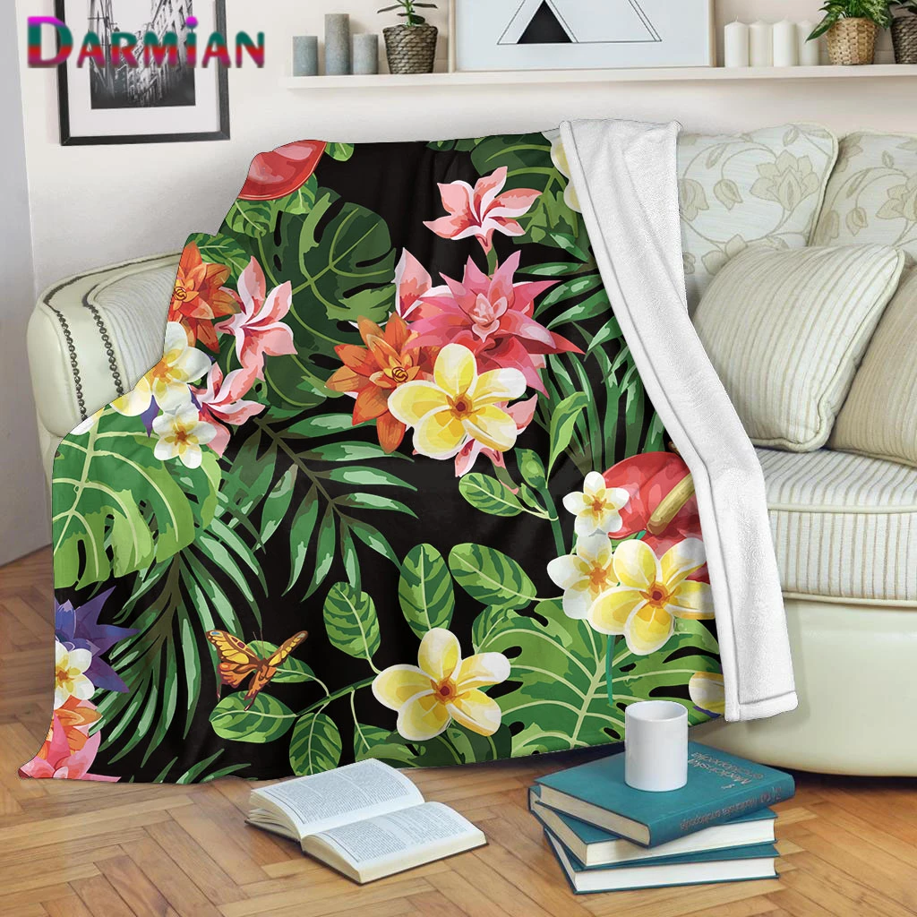 

DARMIAN Tropical Hawaiian Flowers Pattern Throw Blankets for Bedroom Sofa Single Summer Soft Warm Blankets Office Nap Thin Quilt
