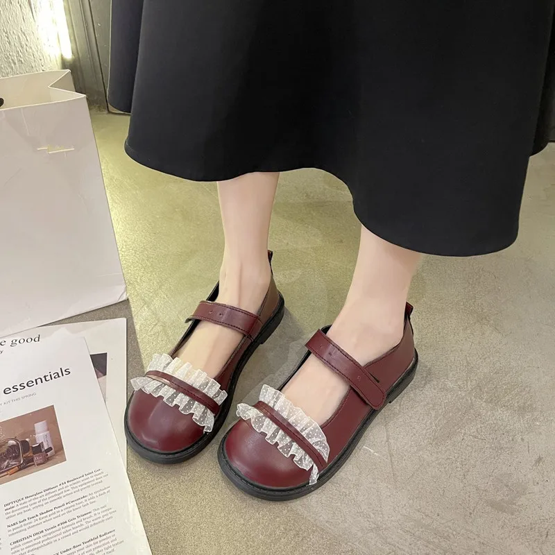 

Casual Woman Shoe Shallow Mouth Round Toe British Style Oxfords Summer Nurse New Preppy Leather Leisure Mary Janes Fabric Rubber