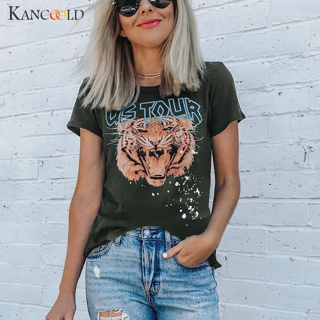 Женская футболка с круглым вырезом KANCOOLD Повседневная коротким рукавом и принтом