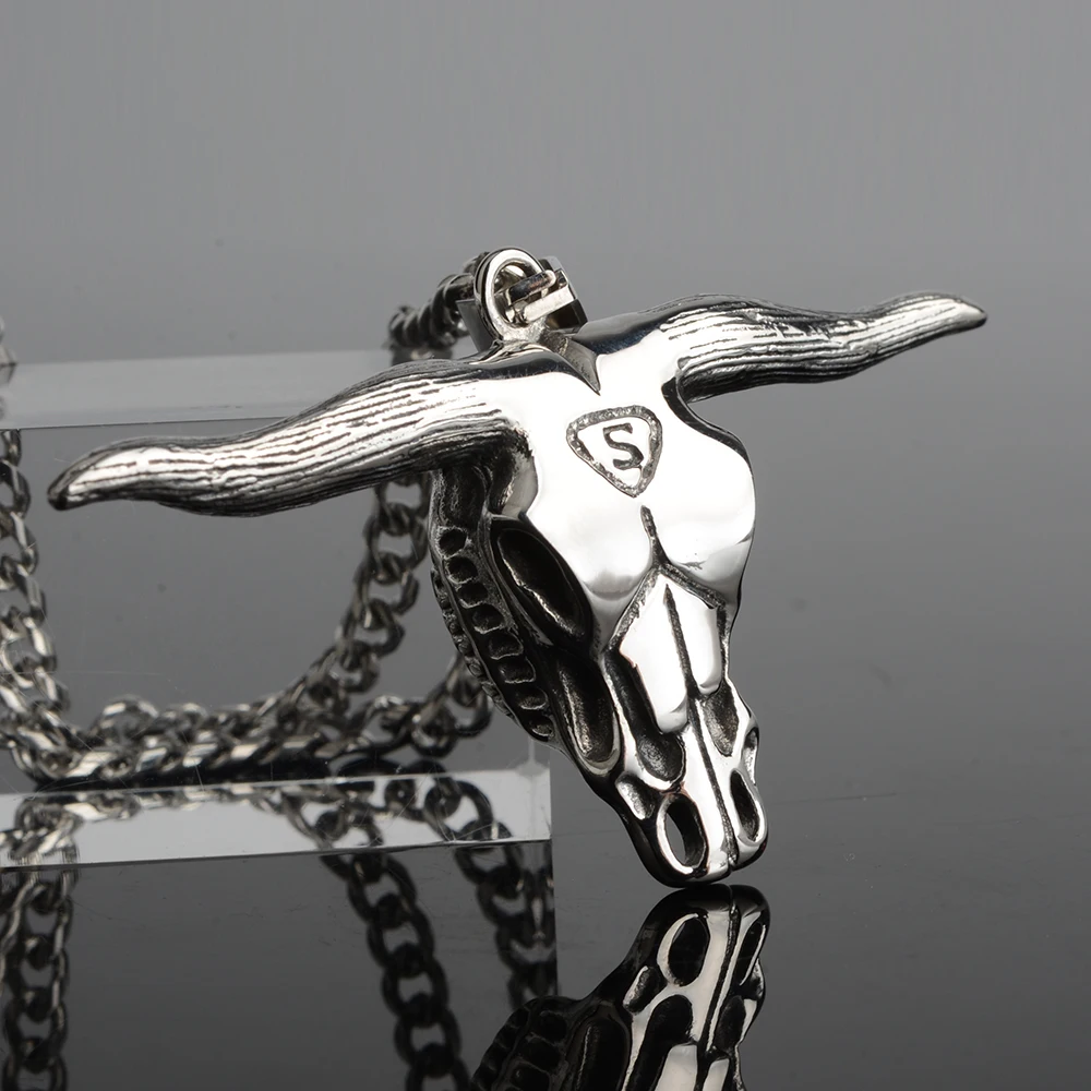 Подвеска с черепом и головой быка в стиле индийского панка мужское ожерелье