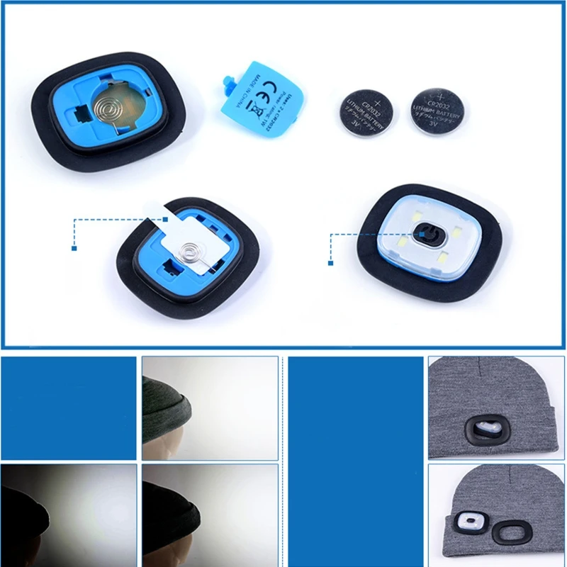 

Winter Warmer Unisex LED Lighted Beanie Hat Knit Hands Free Headlamp Cap with Light for Outdoor Camping Night Fishing