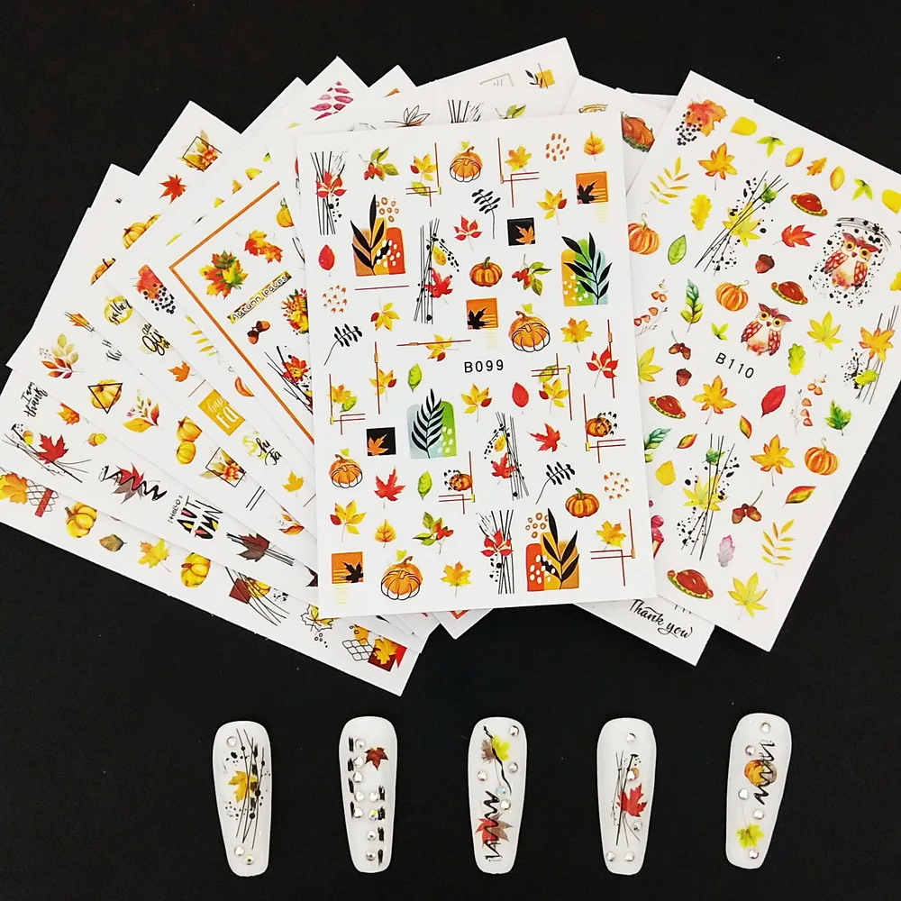 

1Pc Autumn Maple Leaves Nail Art Stickers Easter Turkey Pumpkin Design Sliders For Manicure Decals Nail Decoration Accessories