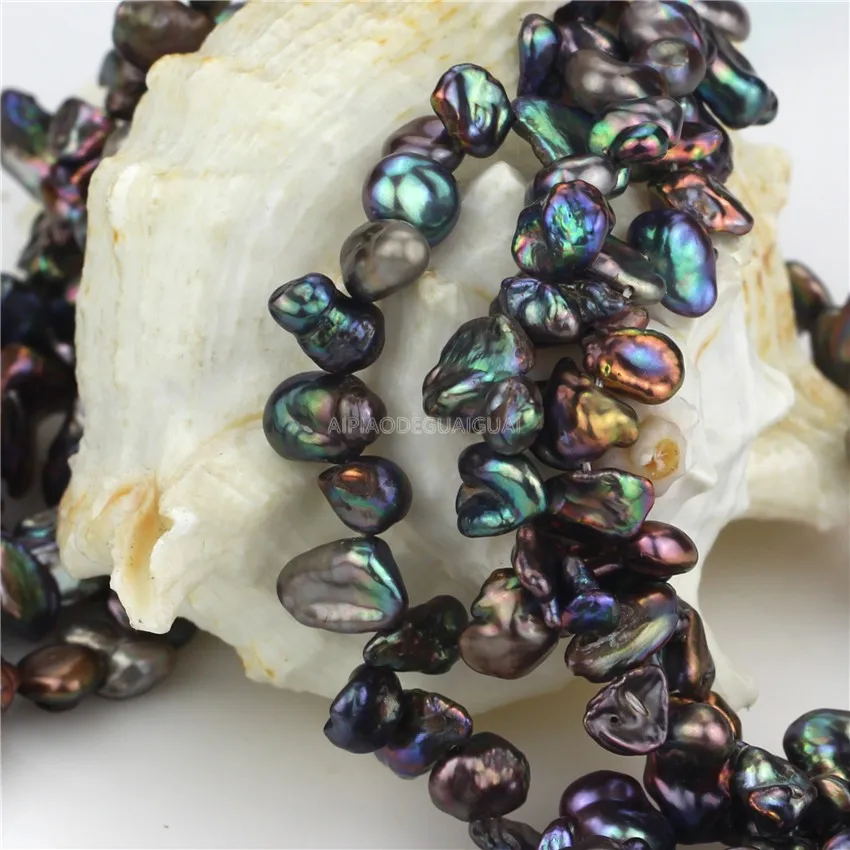 

APDGG Genuine wholesale 5strands 7-8*10-13mm culture black keshi baroque pearl strands loose beads women lady jewelry DIY