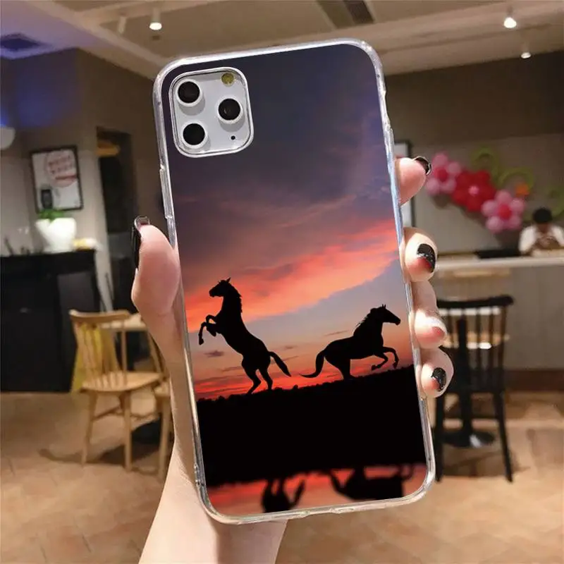 

Running horse Phone Case Transparent for iPhone 6 7 8 11 12 s mini pro X XS XR MAX Plus cover funda shell