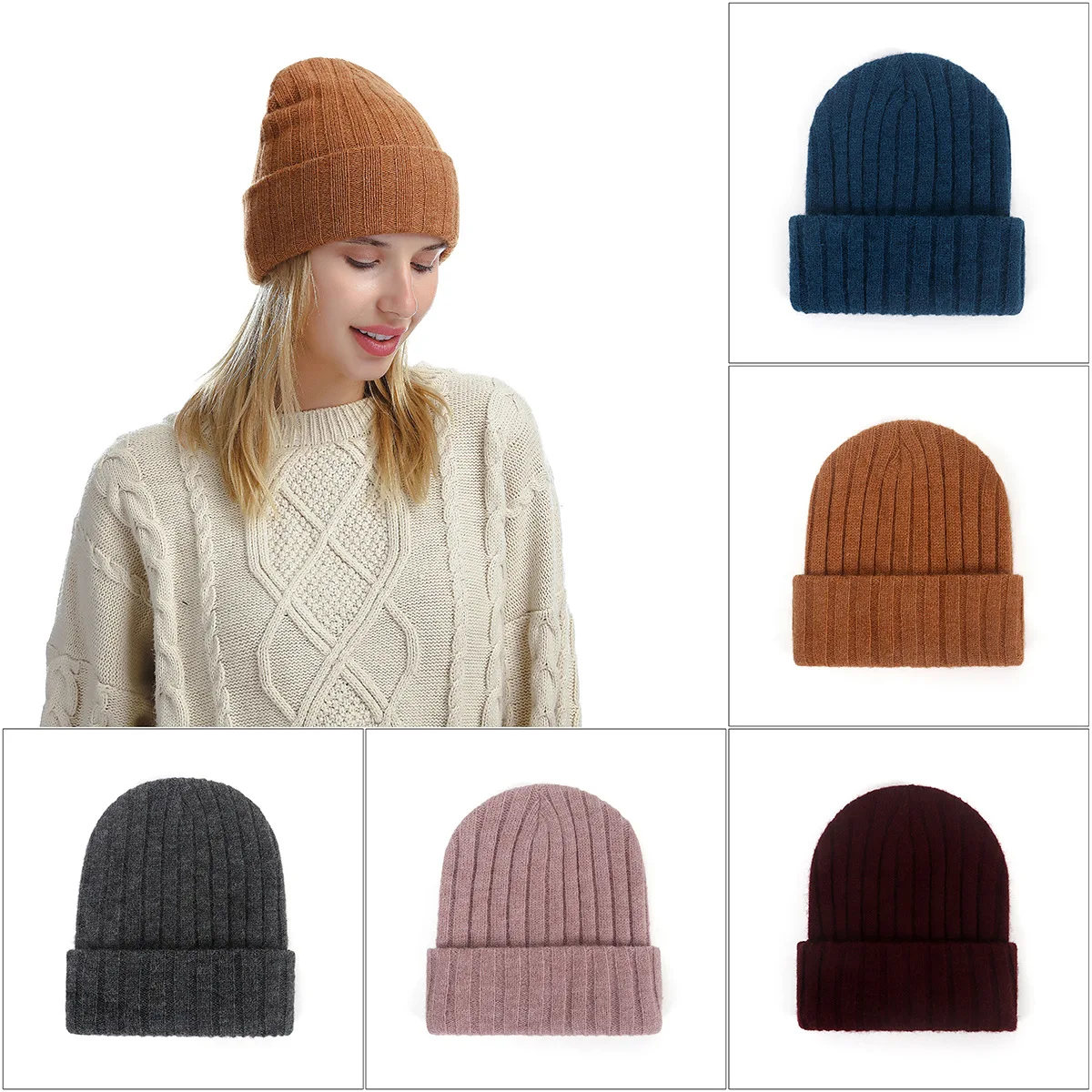 

Autumn and Winter Women's Beanie， Knitted Warm Woolen Hats Men's Basic Hedging Hip-hop Hats