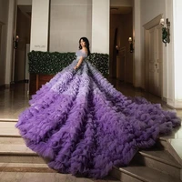 luxury colorful fluffy evening dresses off shoulder ruffles tiered tulle ball gown women long prom party gowns custom made