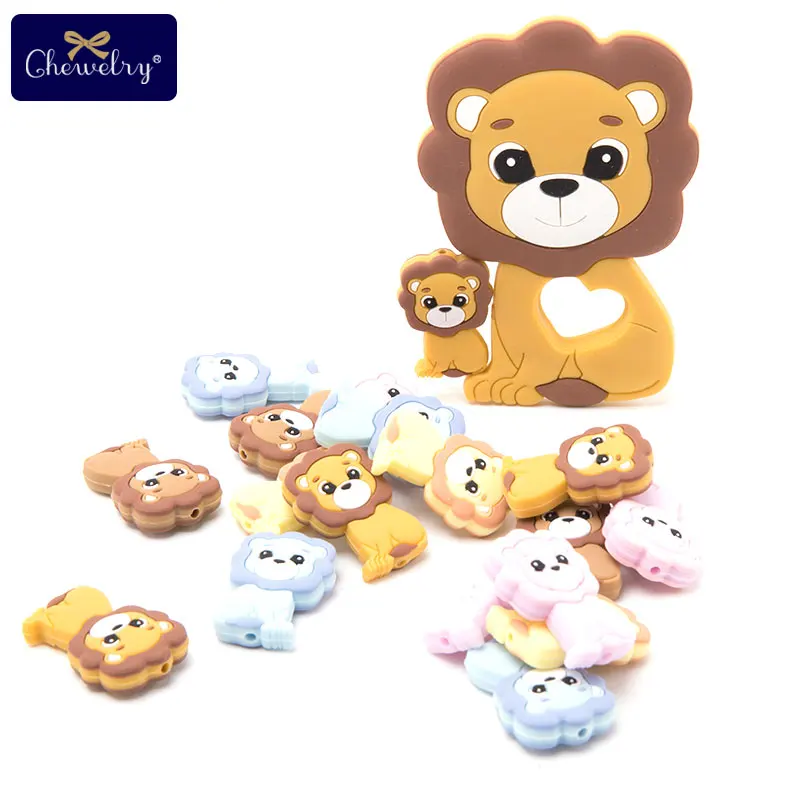 

10PC Silicone Teether Beads Lion Baby Toy DIY Pacifier Chain Necklaces Pendant Bite Chew Bite Chew Rodent For Teething Kids Toys