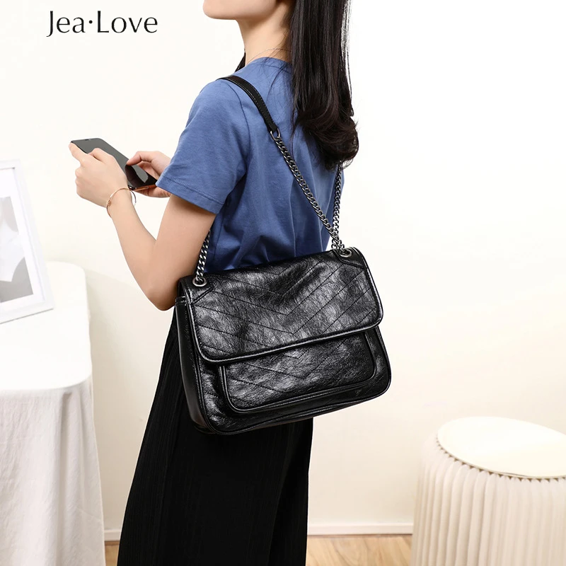 

Jea Lovebags новая стильная бродящая сумка на цепочке через плечо почтальонка масляная Вощеная кожа большая емкость