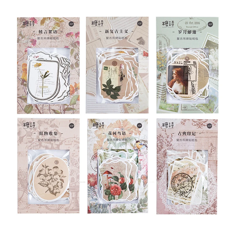 

45 Pcs/pack Vintage Bird Flower Tags Sticker Package DIY Diary Bullet Journal Decoration Korean Sticker Album Scrapbooking