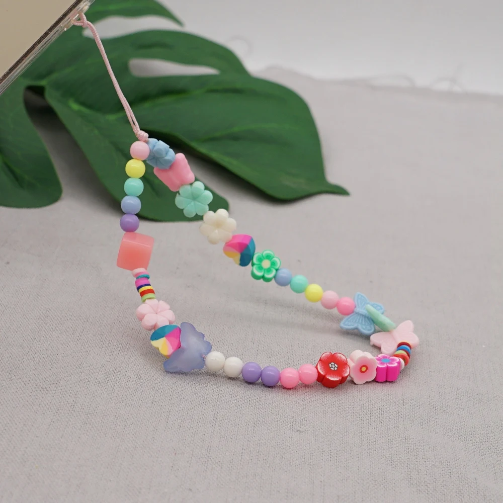

2021 Phone Straps Colorful Beaded Chain Telephone Jewelry For Women Sweet Jewellry Butterfly Flower Charm Mobile Lanyard