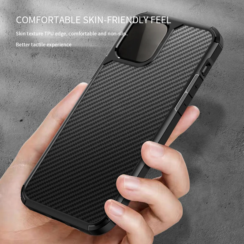 

AUJA Carbon Fiber Frosted TPU Phone Cases For IOS Phone 12 Mini Pro Max Shockproof Anti Fingerprint Matte Translucent Back Cover