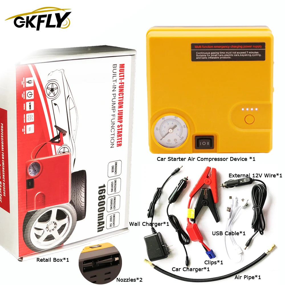 

GKFLY Newest 16800mAh Car Jump Starter Air Compressor 12V 400A Starting Device Power Bank Car Charger For Car Battery Booster CE