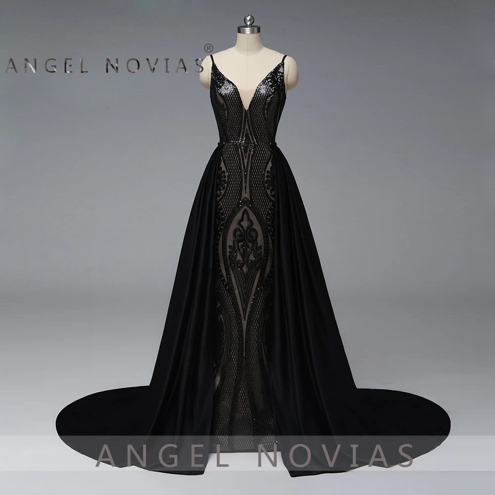 Женское длинное вечернее платье ANGEL NOVIAS черное элегантное в стиле Саудовской