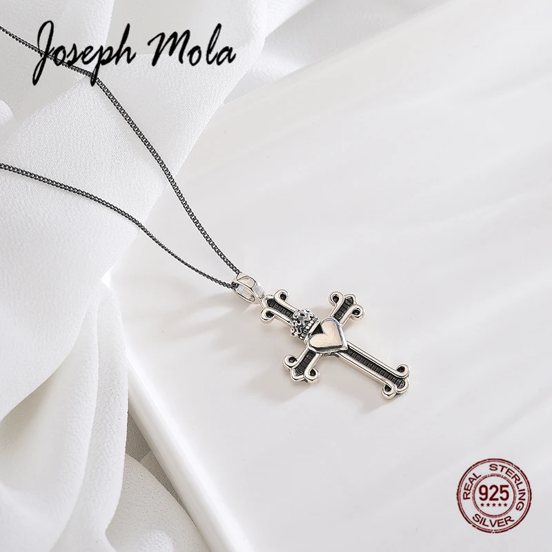 Joseph Mola 925 Стерлинговое Серебро изысканное Ретро Крест Корона любовь ожерелье для