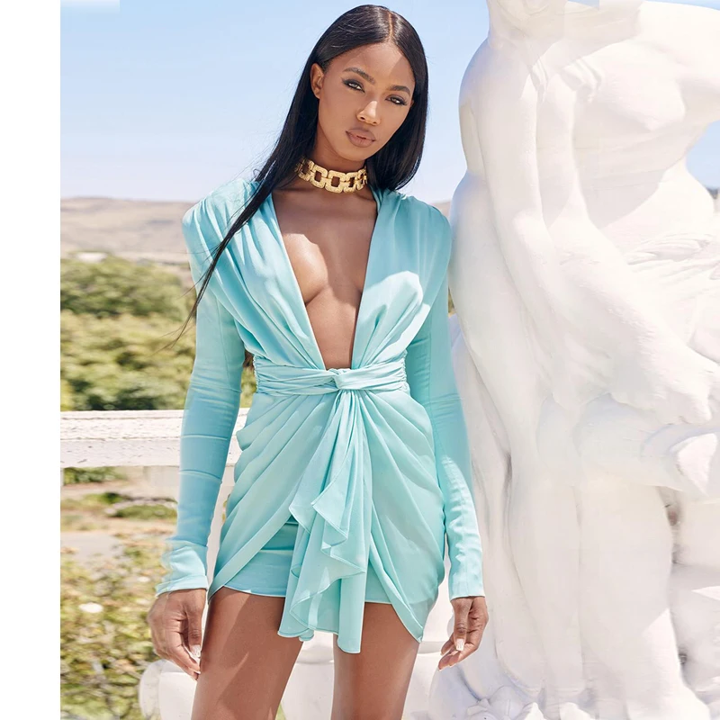 2019 Новая коллекция модных шоу стиля шикарное платье с длинным рукавом и глубоким