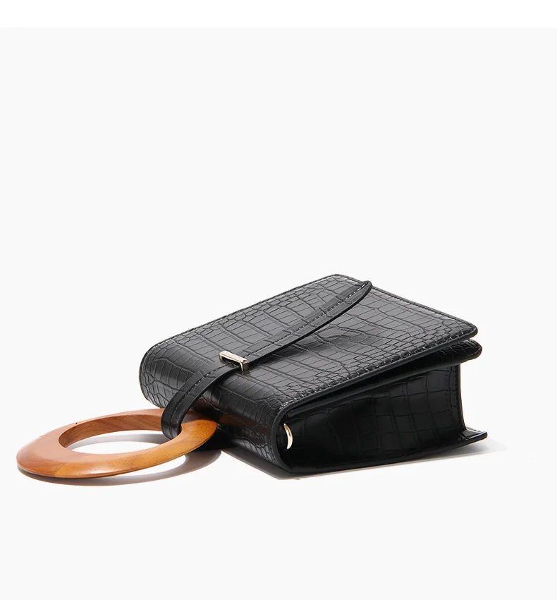 

2021 New Product Crocodile Pattern Handbag Retro Personality Wooden Handle Tote Bag Luxury Women Shoulder Crossbody Bag