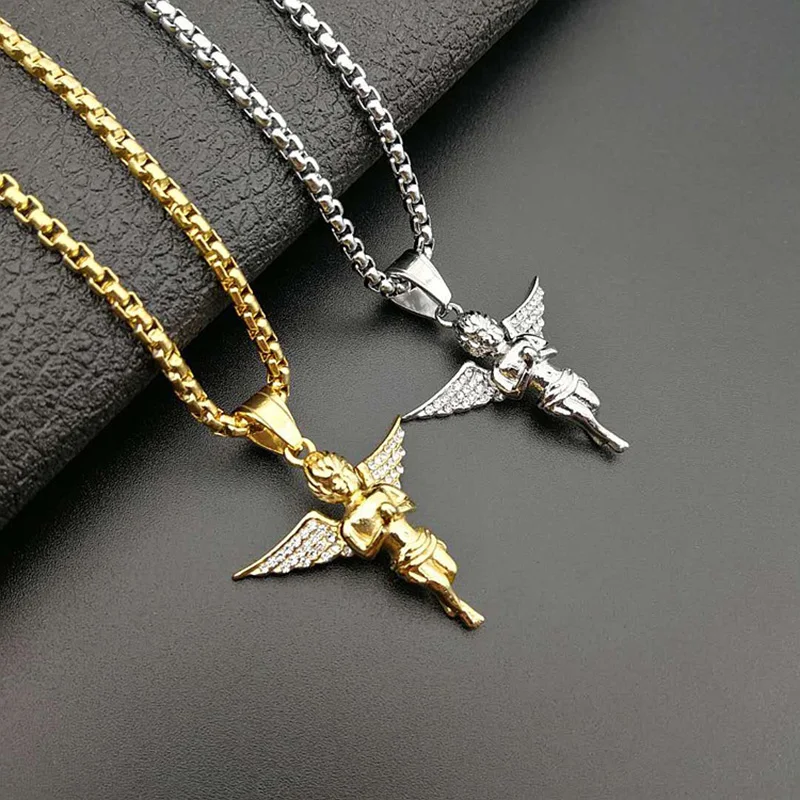 

Ожерелье мужское, украшенное кристаллами, в стиле хип-хоп, из нержавеющей стали